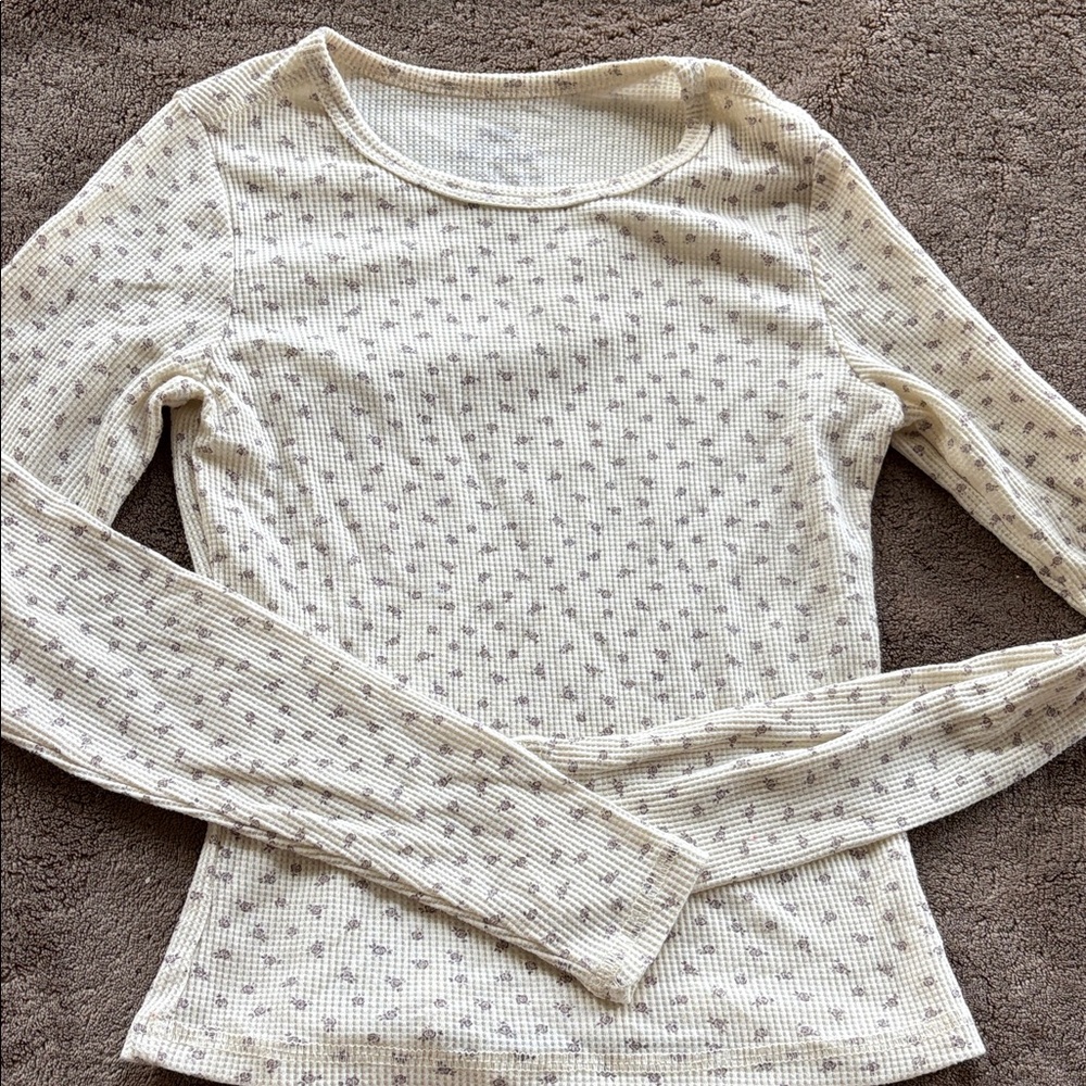 Pink Republic Cream Waffle Knit Long Sleeve Top with Dot Print
